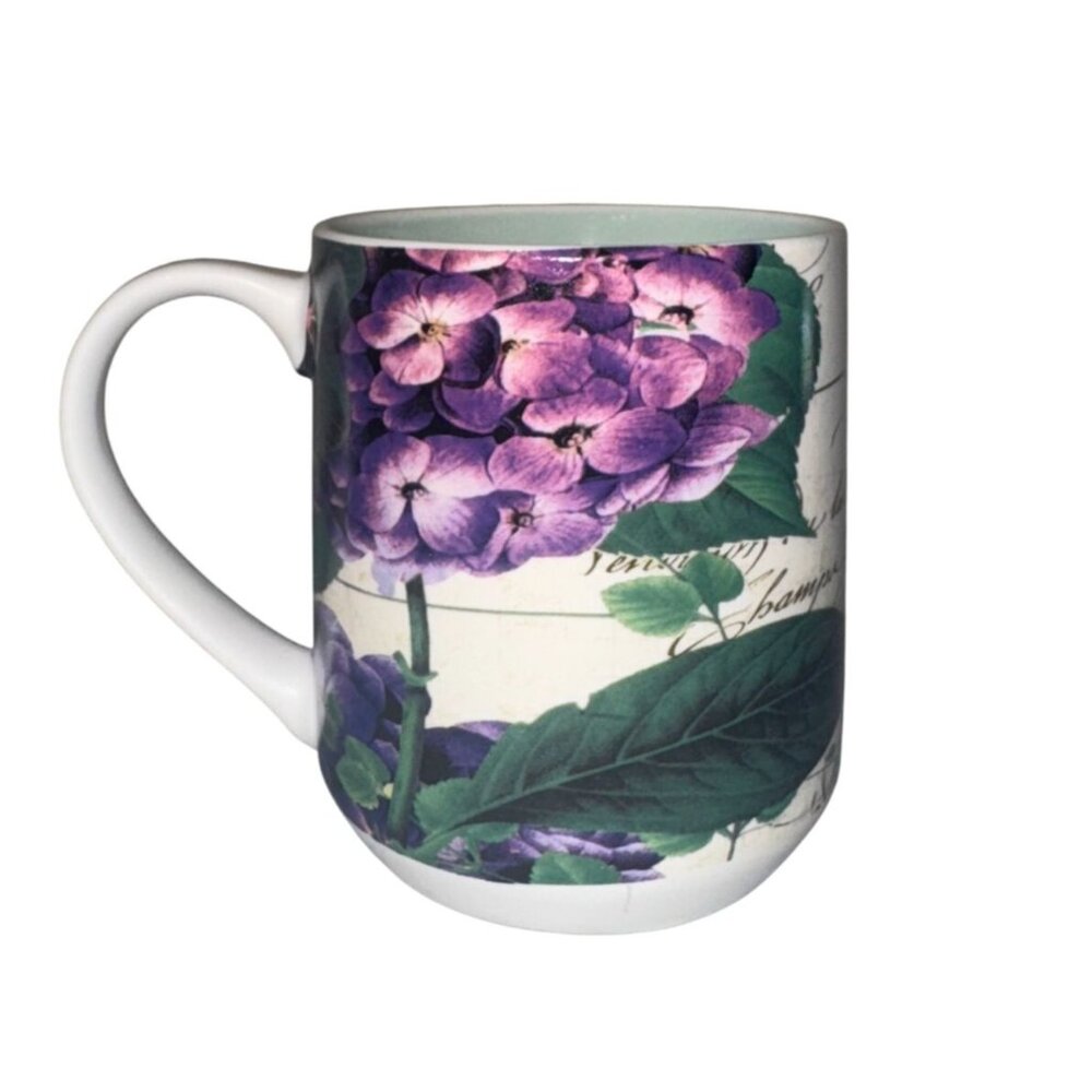 Hydrangea Flower Coffee Mug By Cypress Home 16oz Ceramic Purple & Green Floral D